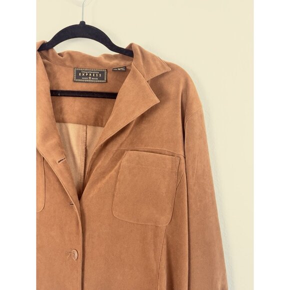 Express Vintage Faux Suede Brown Button Down Top Large Long Sleeve Western Boho - Picture 8 of 10